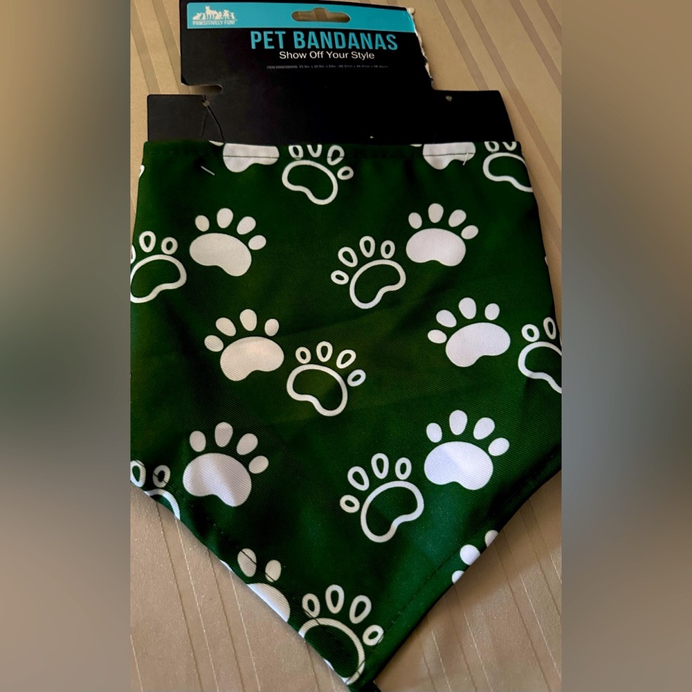 NWT Pawsitively fun 2 bandana one with dog prints and the other saying in blush